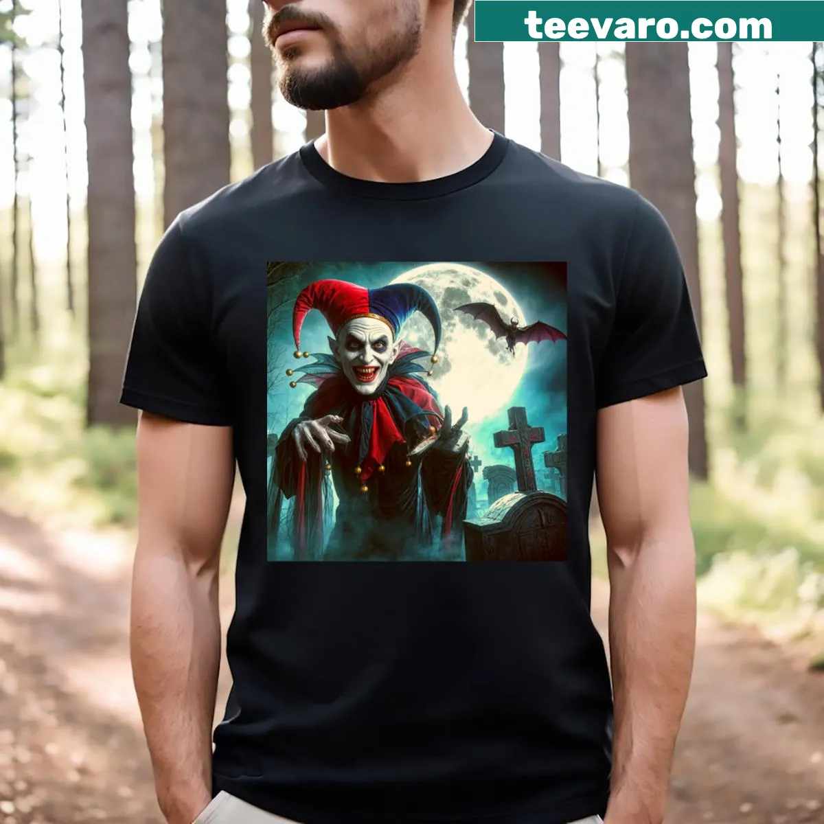 T-shirt with a spooky design featuring the words Scary Stuff! — on a men's t-shirt