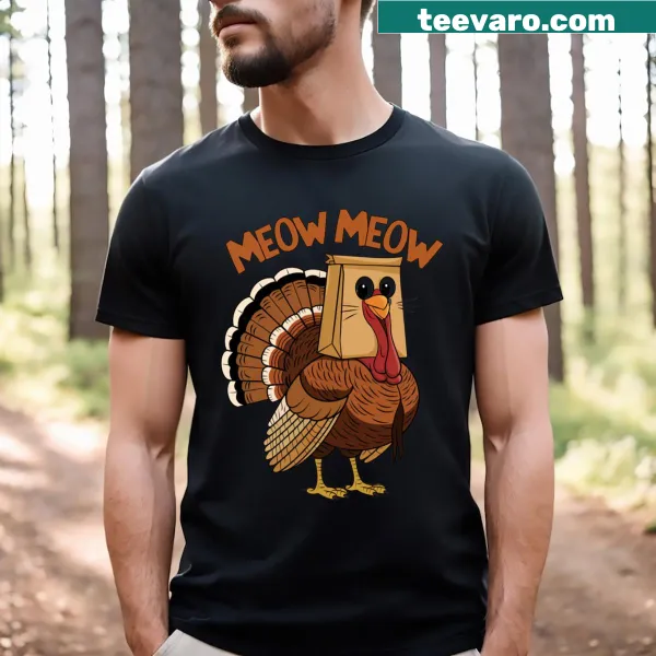 Funny Thanksgiving T-shirt with turkey and cat design
