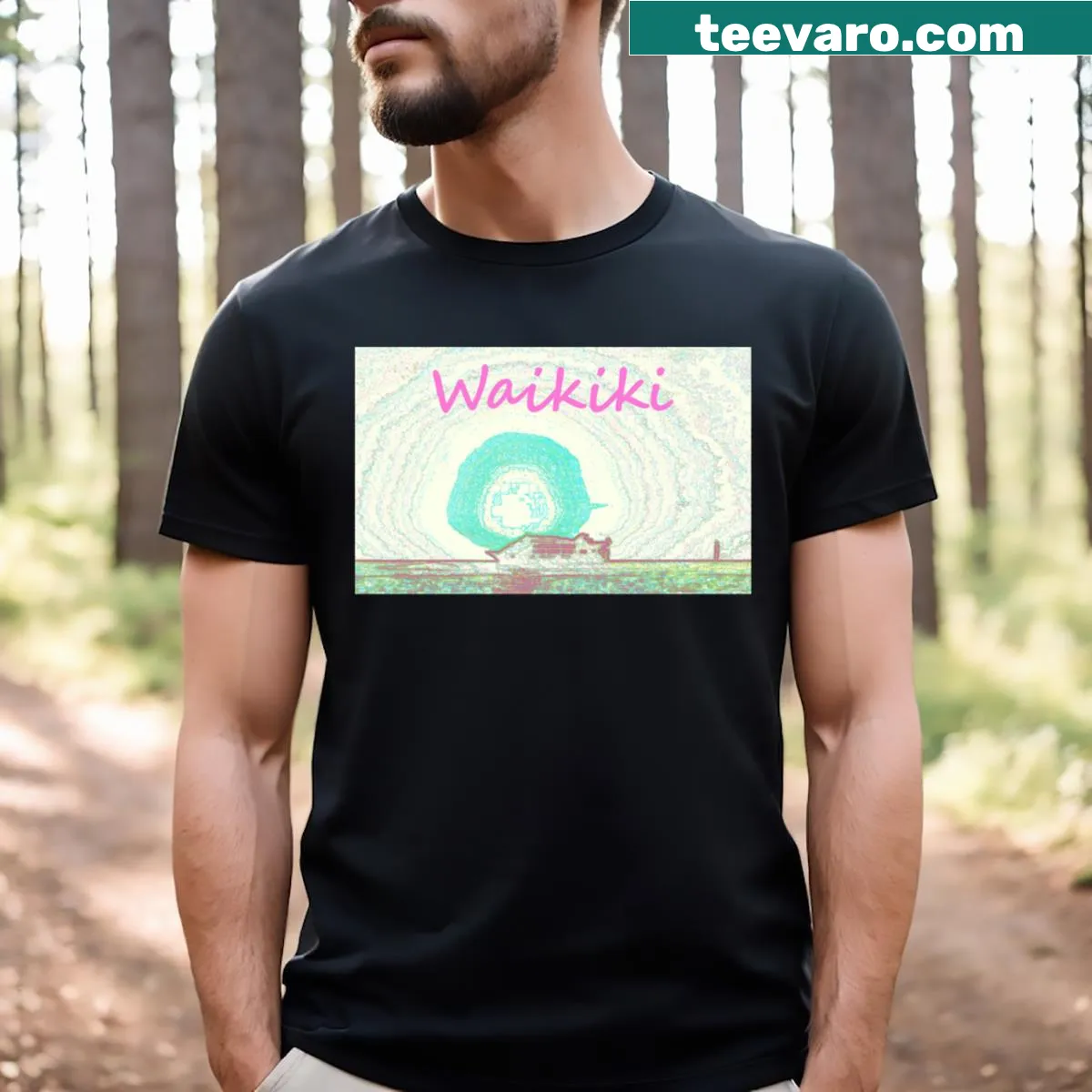 Illustration of a sunset over the ocean on a T-shirt — on a men's t-shirt