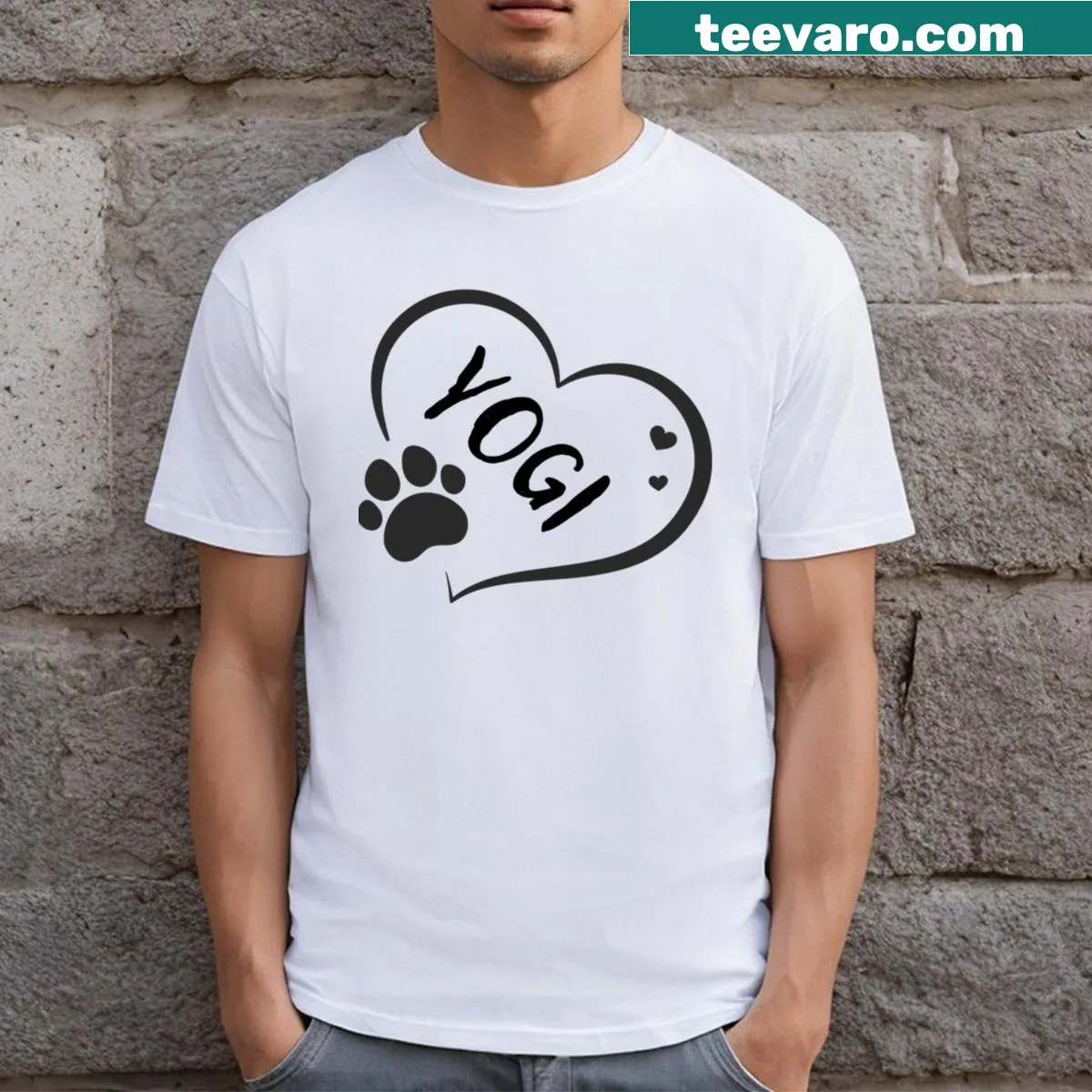 Heart design featuring Yogi Bear and a paw print on a t-shirt — on a men's t-shirt