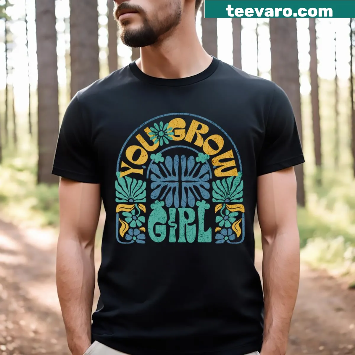 Text design 'You Grow Girl' celebrating gardening — on a men's t-shirt