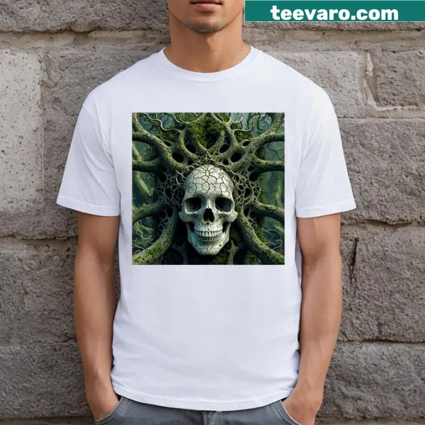 Rooted skull illustration on a T-shirt