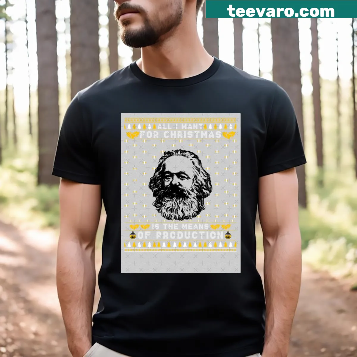 Humorous knitted design graphic on a Christmas T-shirt — on a men's t-shirt