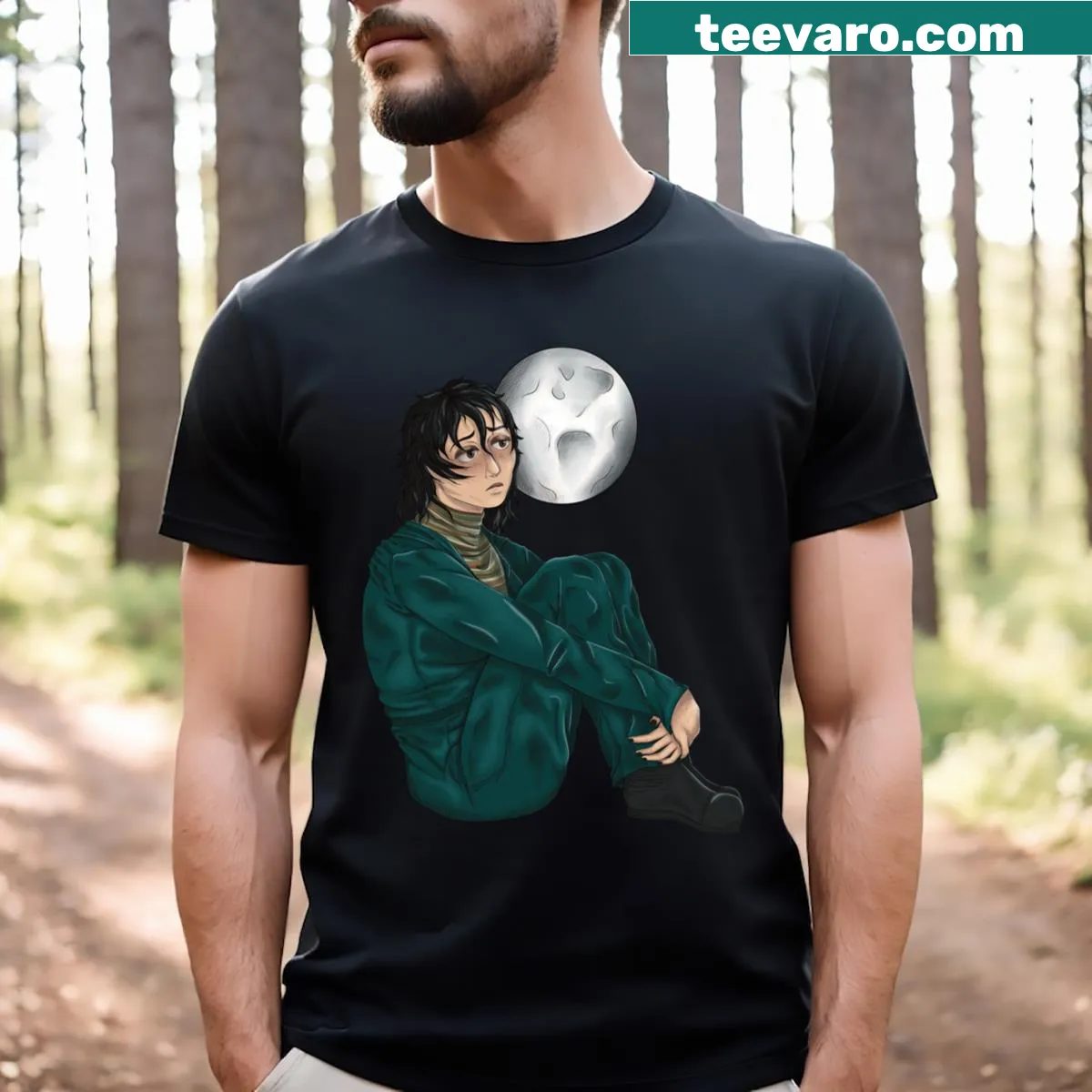 T-shirt with an illustration of 'Anya With Moon' design — on a men's t-shirt