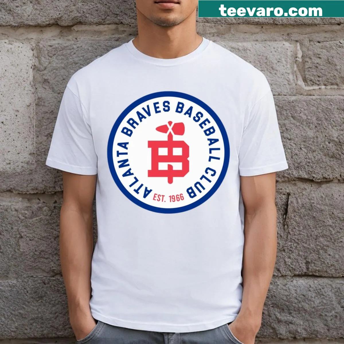 T-shirt featuring the Atlanta Braves Axe Club badge — on a men's t-shirt