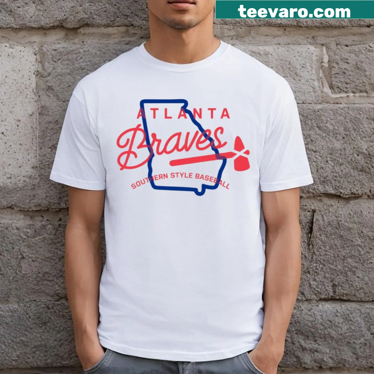 Atlanta Braves baseball logo on a T-shirt, reflecting team pride. — on a men's t-shirt