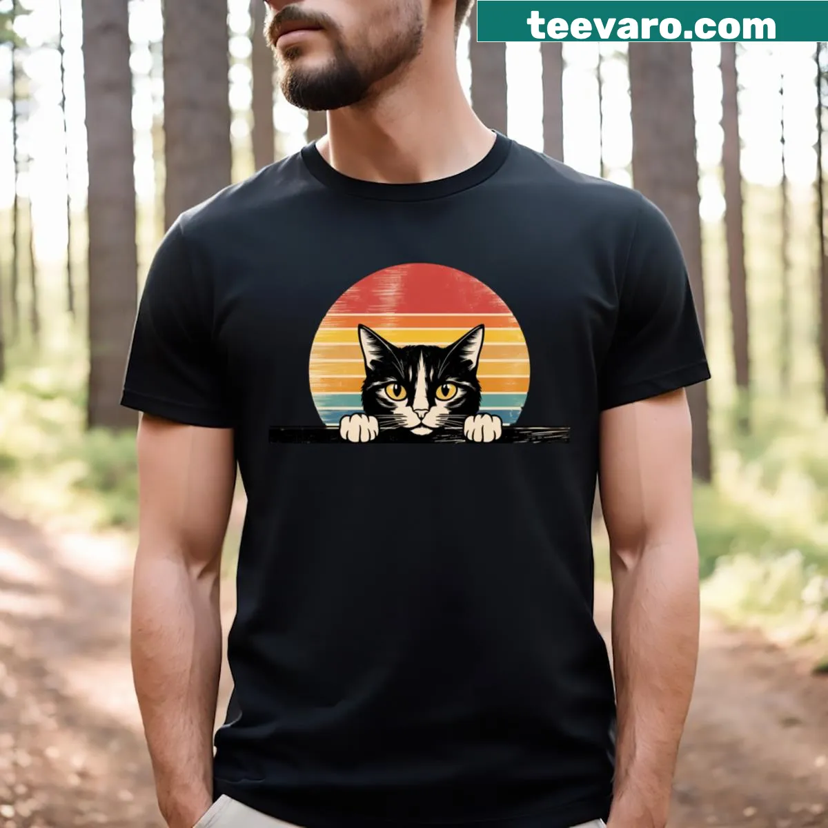 Vintage distressed t-shirt featuring a black cat face graphic — on a men's t-shirt