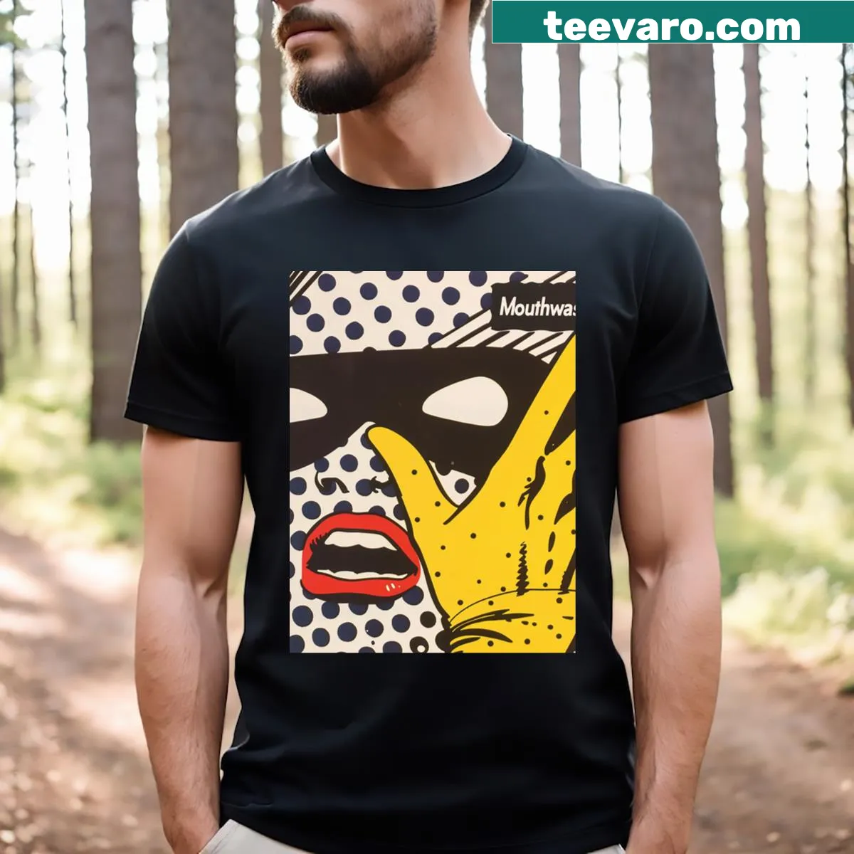 Dark atmospheric t-shirt featuring Captain Curly Mouthwash — on a men's t-shirt