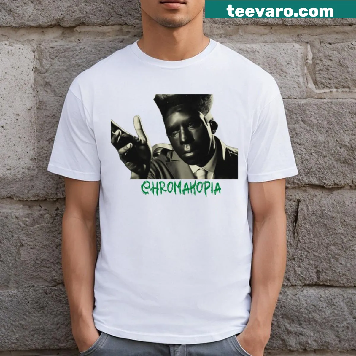 Minimalist Tyler The Creator design on a scoop-neck t-shirt — on a men's t-shirt
