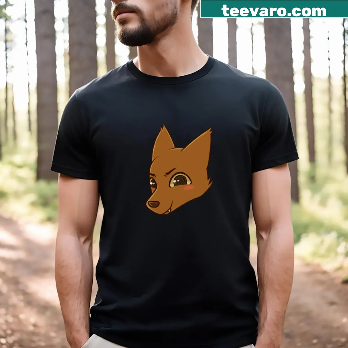 Illustration of a cute fox in the woods on a T-shirt — on a men's t-shirt