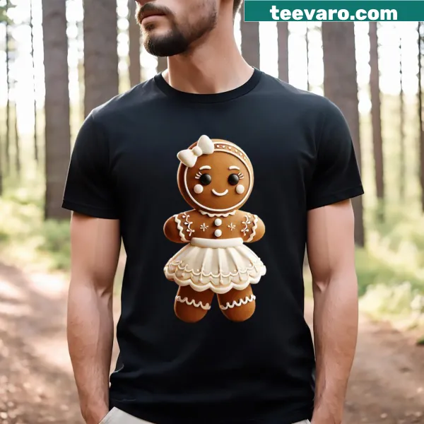 Cute illustration of a frosted gingerbread woman on a t-shirt
