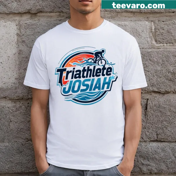 Dynamic triathlete shirt with 'Swim Bike Run' and name Josiah.