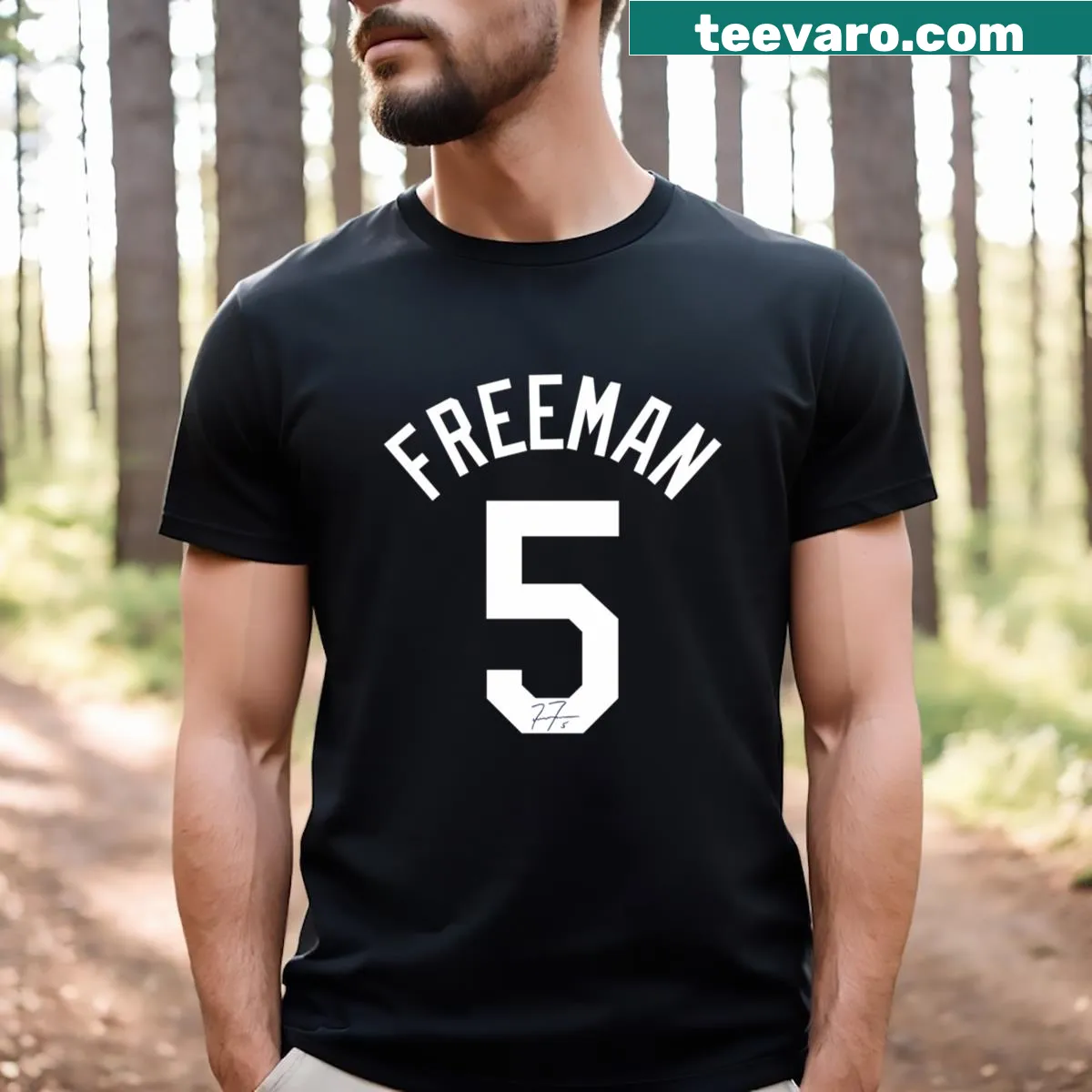 Autograph t-shirt featuring Freddie Freeman's jersey design — on a men's t-shirt