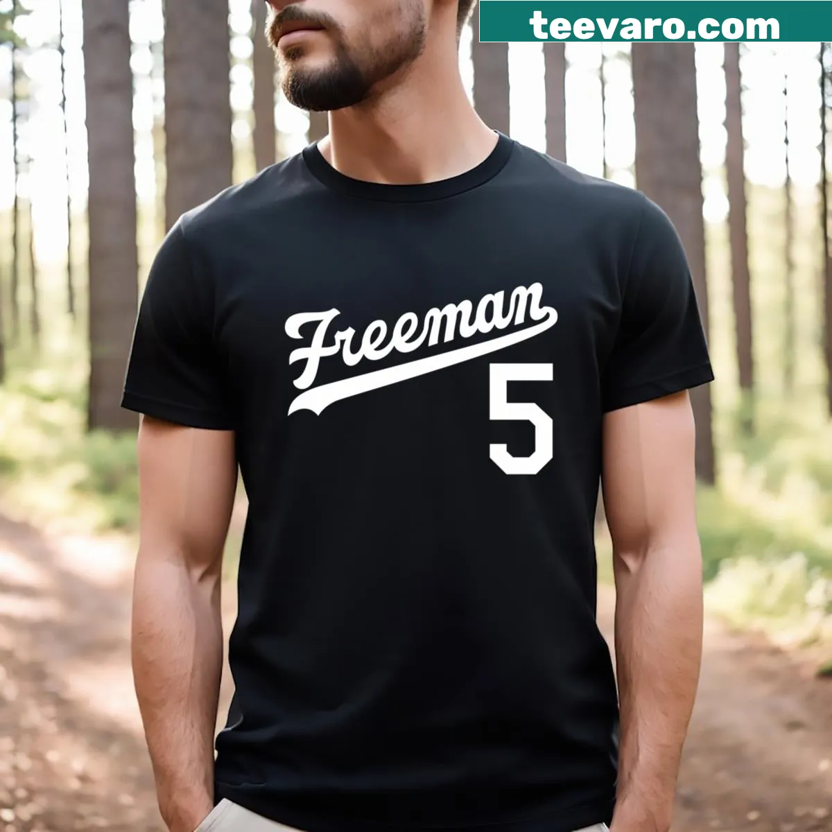 T-shirt featuring graphic of Freddie Freeman's blue jersey — on a men's t-shirt