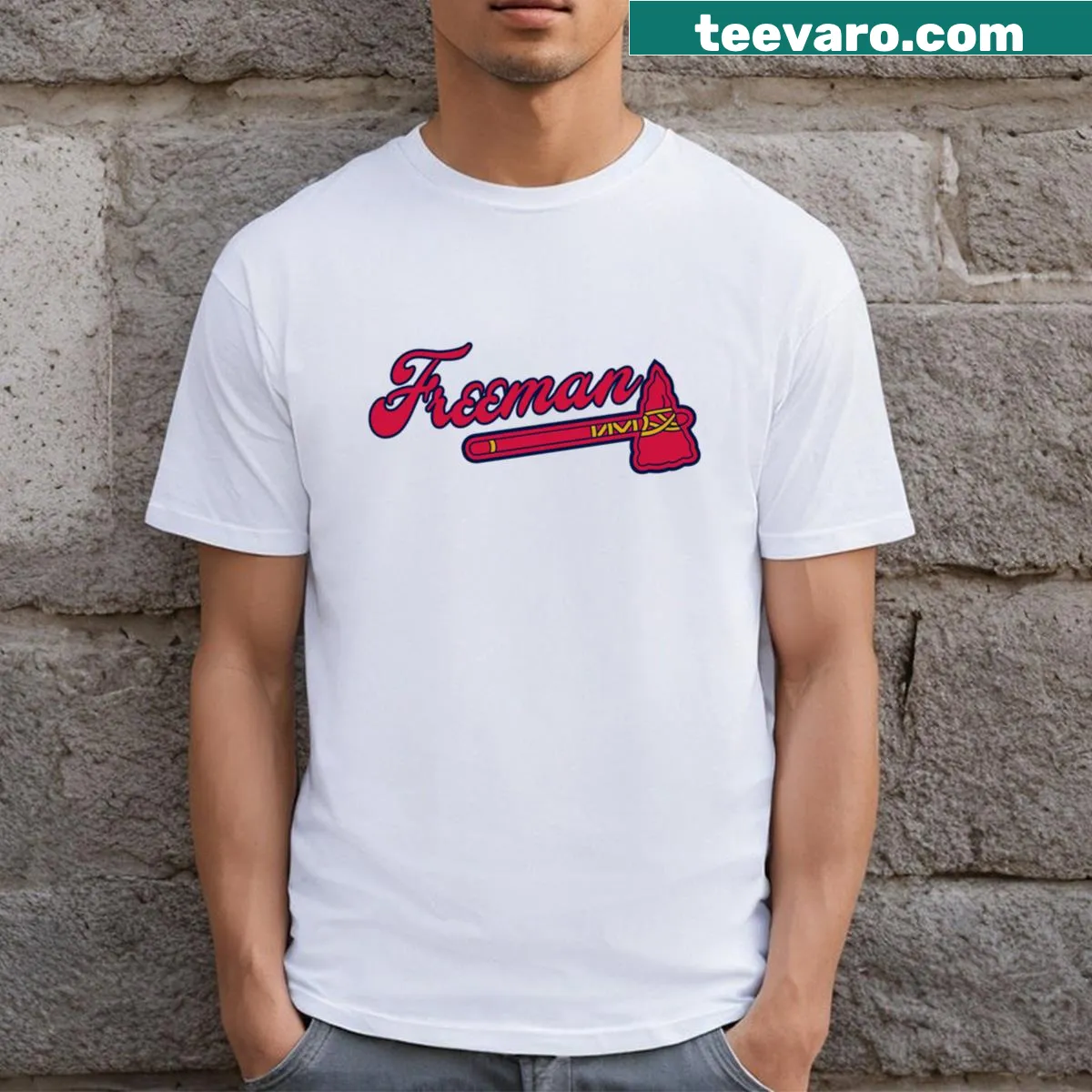 White essential t-shirt dedicated to Freedie Freeman — on a men's t-shirt