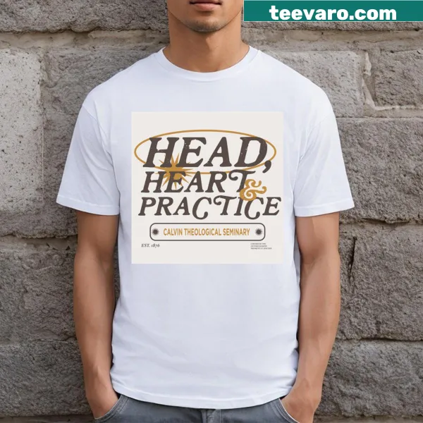 Inspirational t-shirt with the phrase 'Head Heart Practice' in clean typography