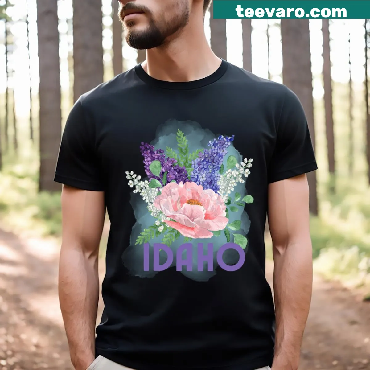 Illustration of Idaho state flower, the syringa, on a T-shirt. — on a men's t-shirt