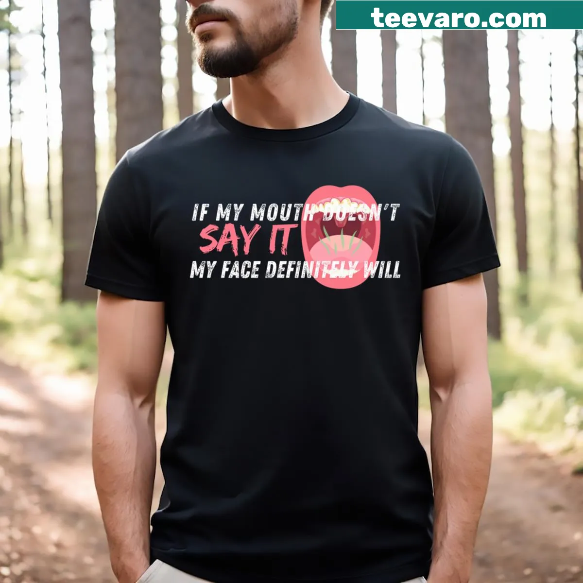 Humorous T-shirt with the phrase about facial expressions and honesty. — on a men's t-shirt