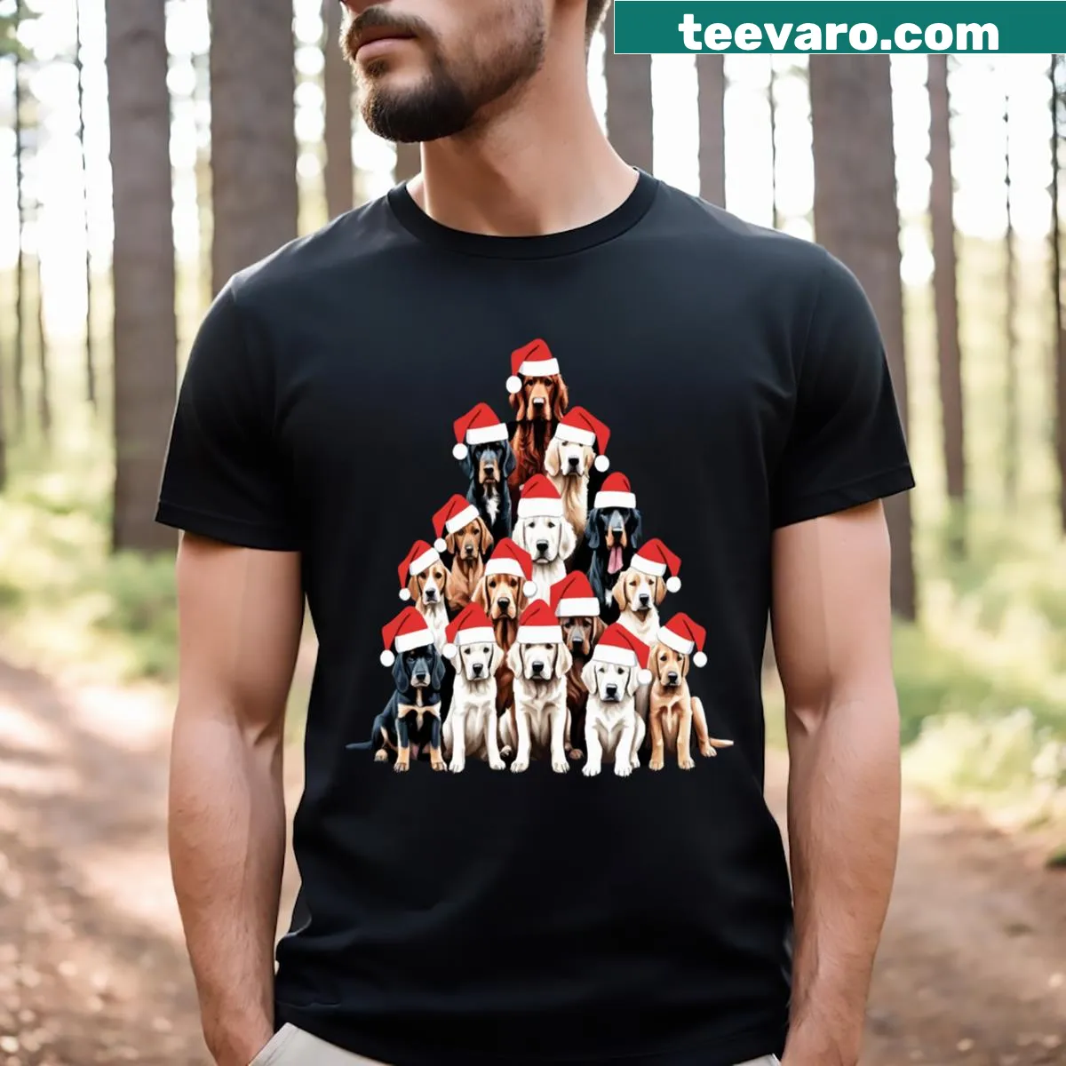 Funny t-shirt with an Irish Setter and a Christmas tree illustration — on a men's t-shirt
