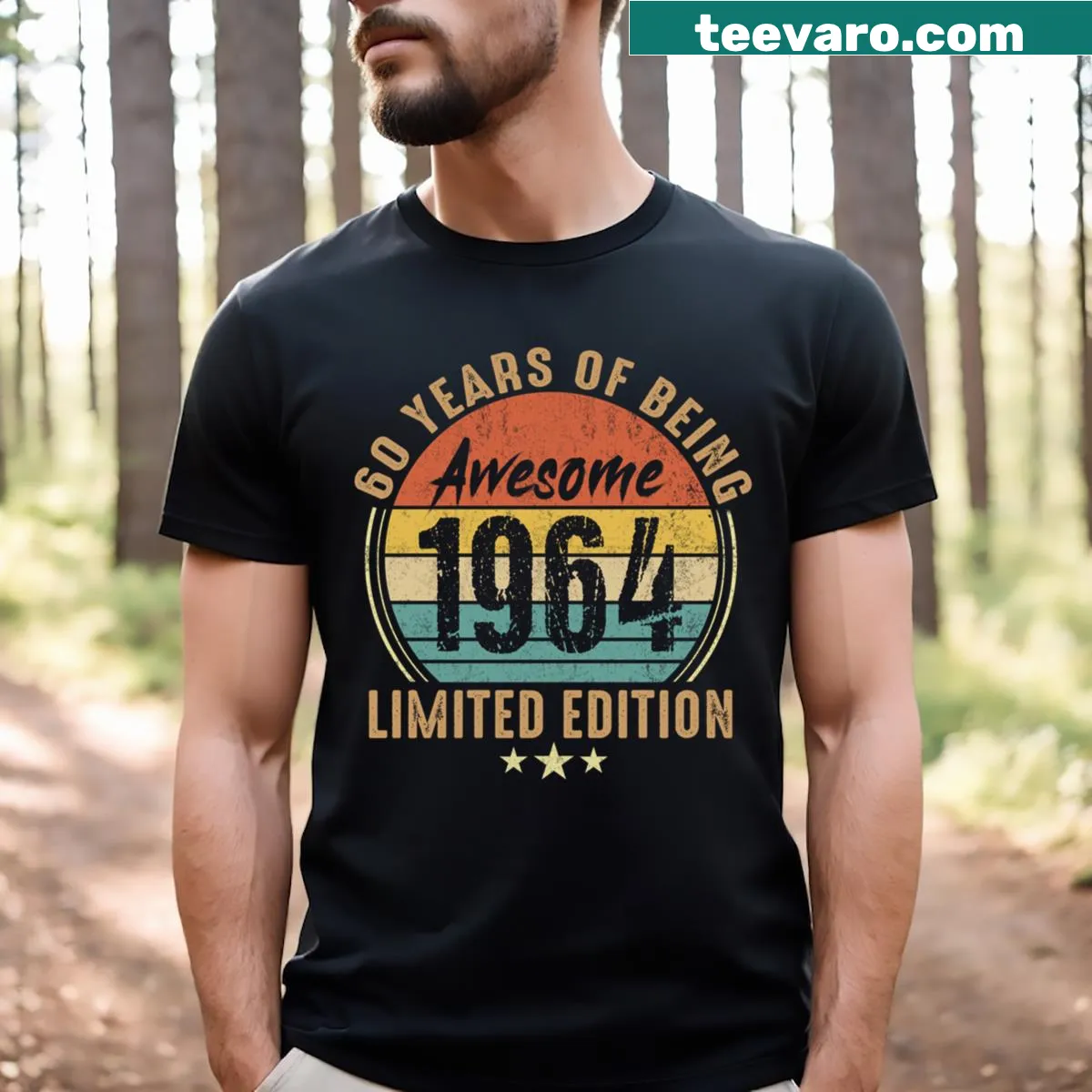 Vintage 1964 T-shirt with '60 Years Old' text in retro font — on a men's t-shirt