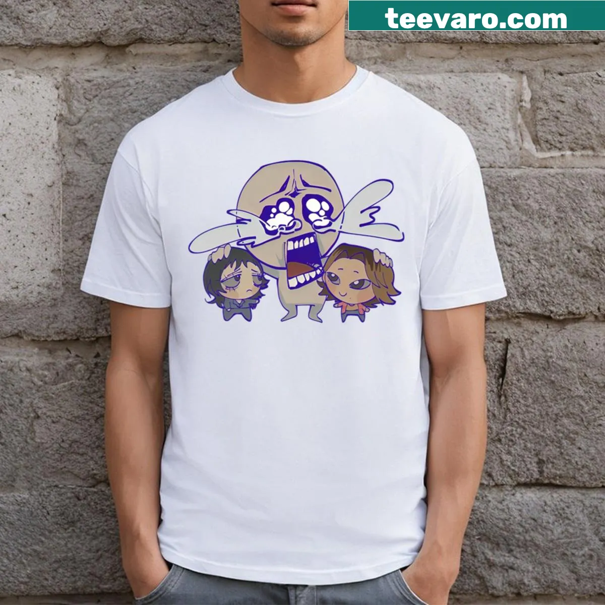 Kids t-shirt featuring cartoon characters Anya and Daisuke — on a men's t-shirt