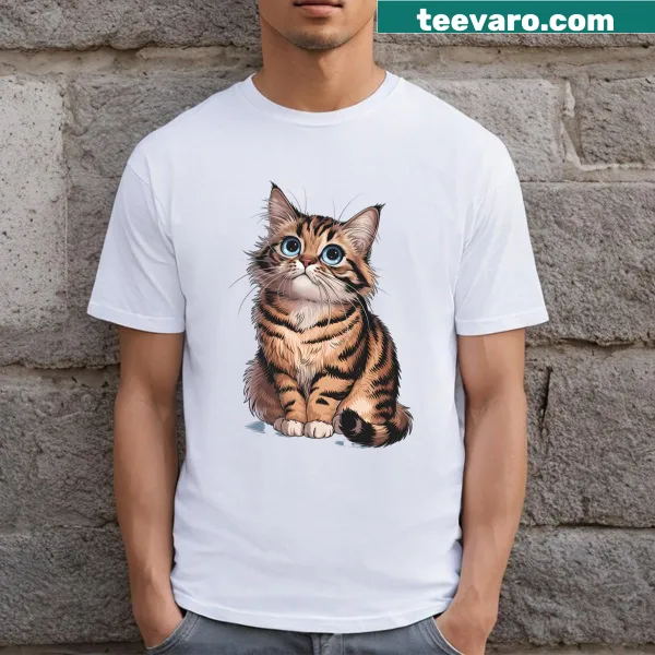 Illustrated T-shirt featuring various poses of playful cats