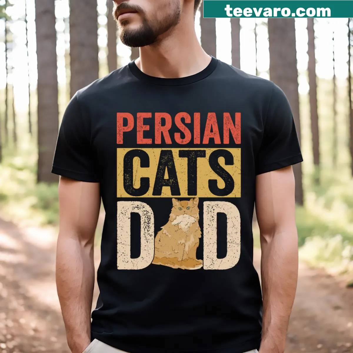 T-shirt featuring Persian cat illustrations for dads — on a men's t-shirt