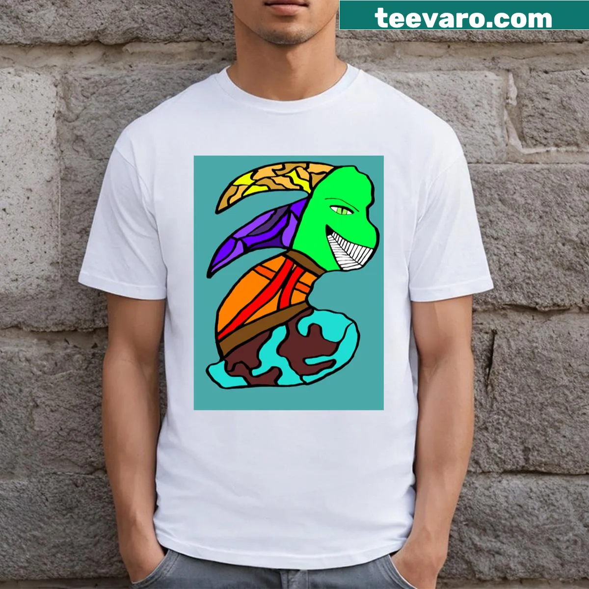 Cute T-shirt with an illustration of a playful creature — on a men's t-shirt