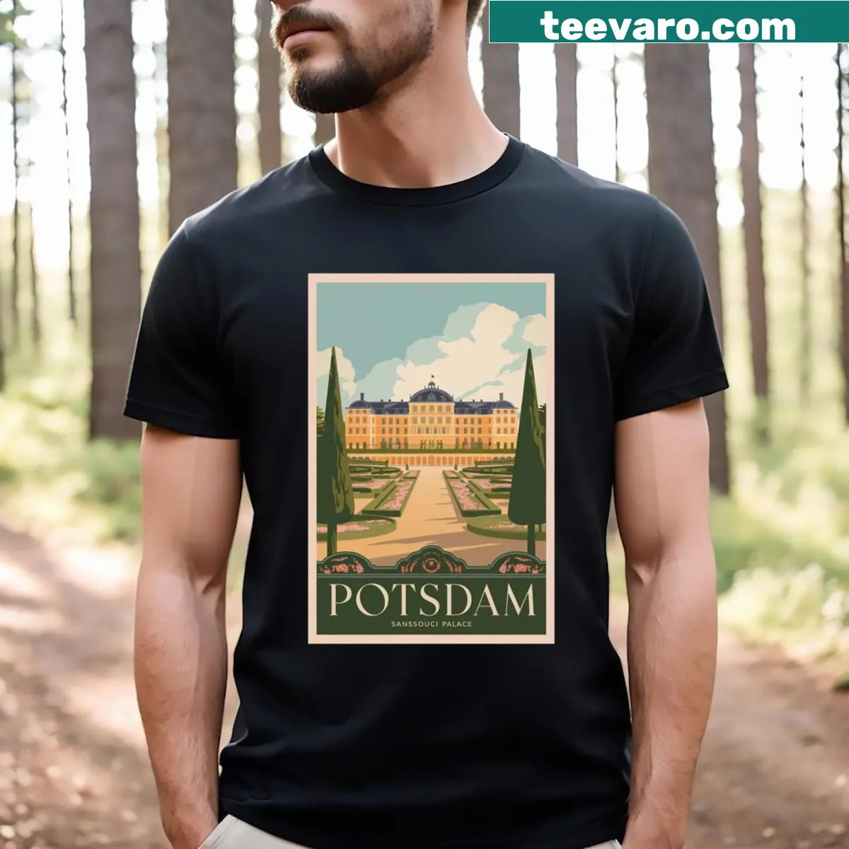 Vintage travel poster-inspired Potsdam T-shirt — on a men's t-shirt