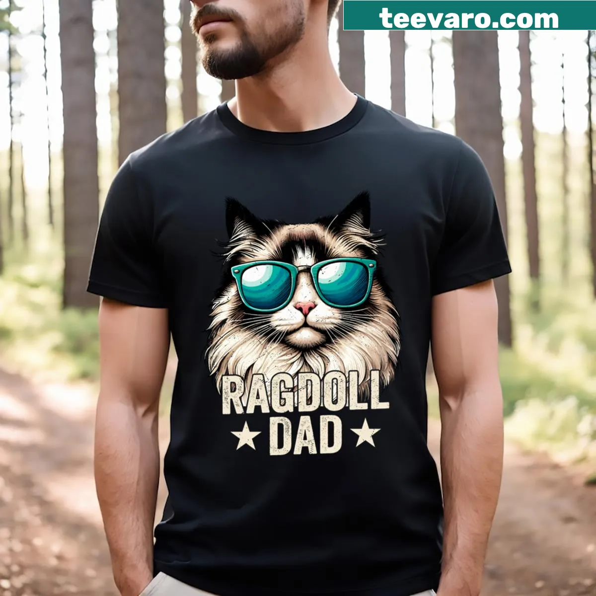 Vintage-style Ragdoll Dad t-shirt with cat graphic and affectionate text — on a men's t-shirt