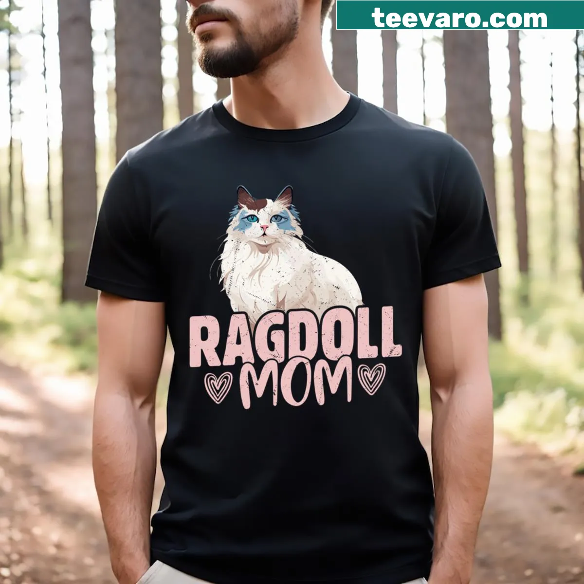 Ragdoll cat design with 'Mom' text on a T-shirt — on a men's t-shirt
