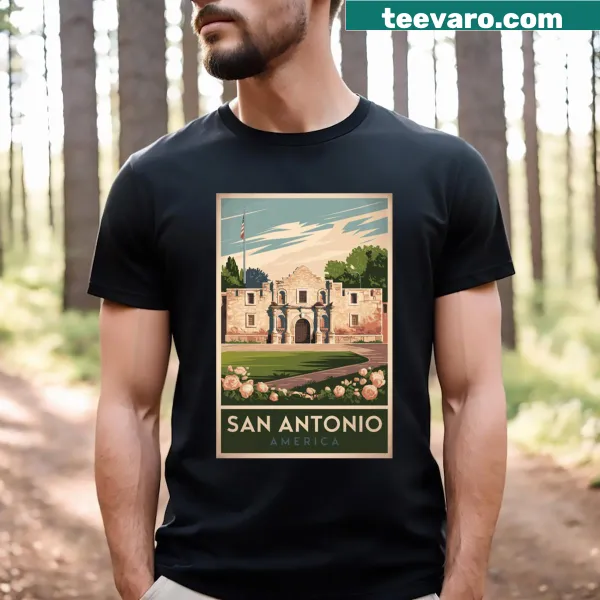 Vintage-style t-shirt inspired by San Antonio travel posters