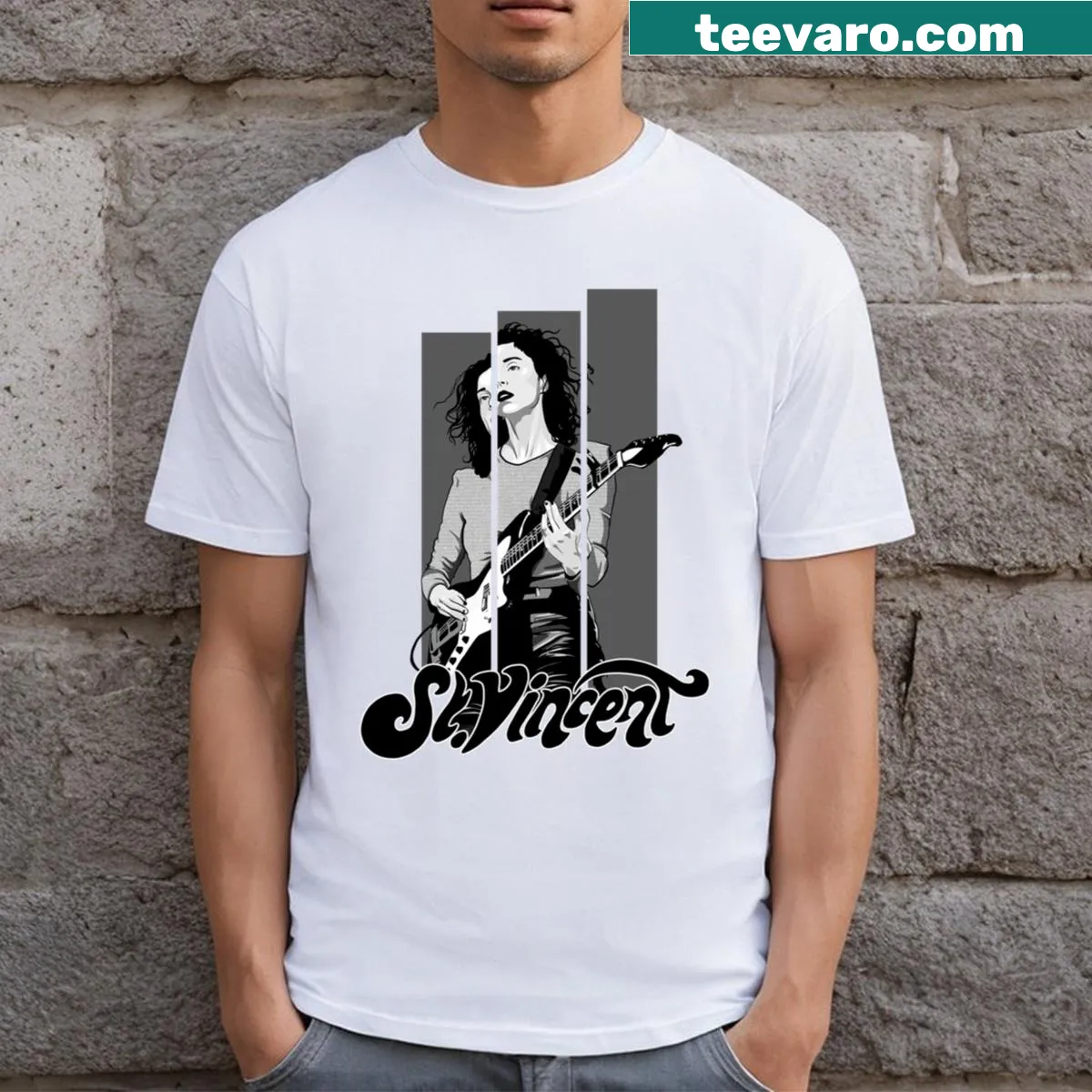 Elegant t-shirt featuring a design inspired by St. Vincent — on a men's t-shirt