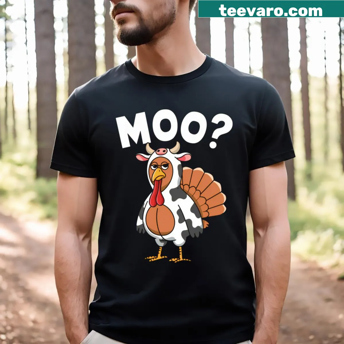 Funny turkey graphic t-shirt with humorous design for Thanksgiving — on a men's t-shirt