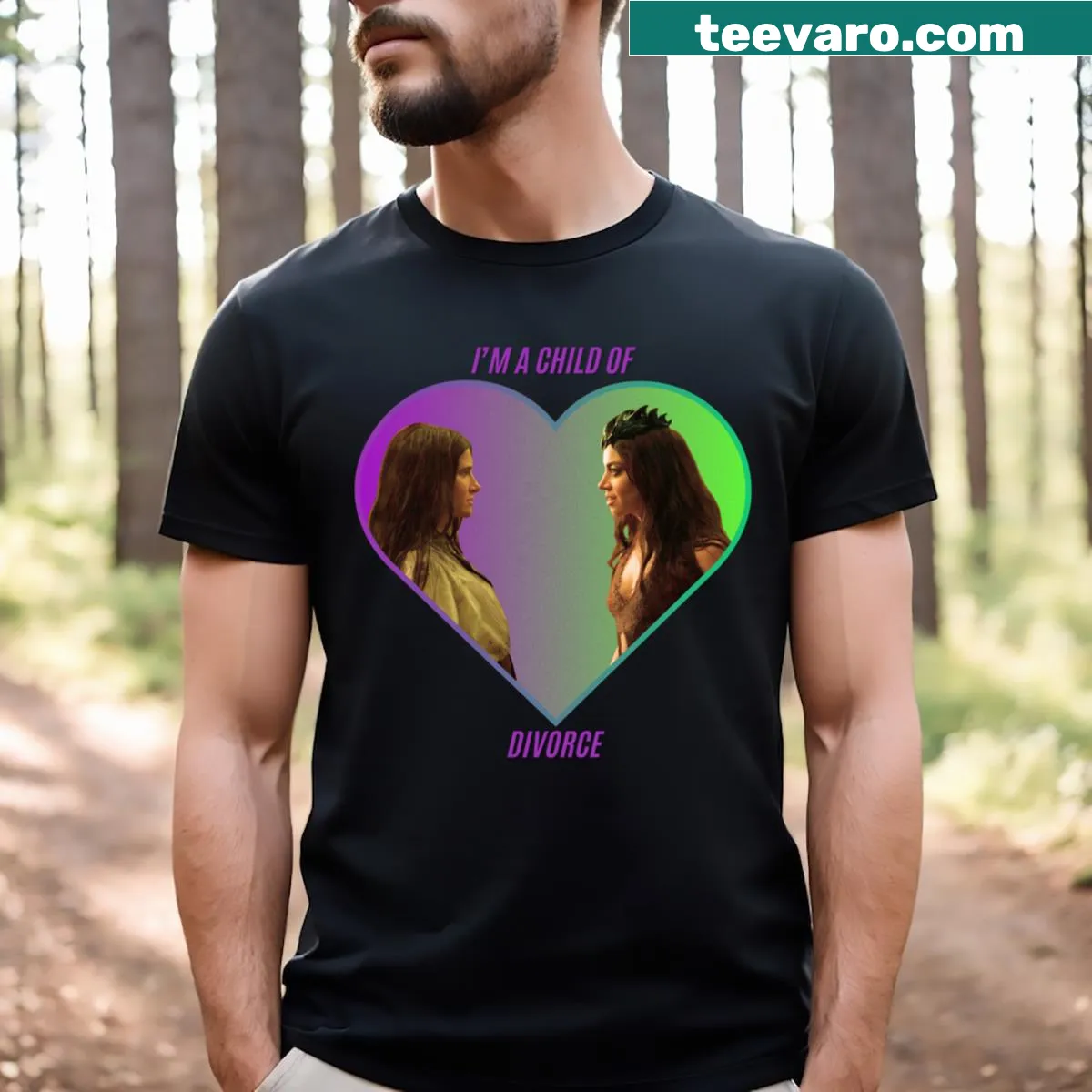 Text graphic saying 'Agathario Child Of Divorce' in playful typography — on a men's t-shirt