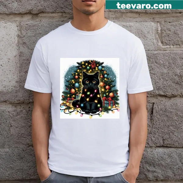 Charming black cat illustration on a playful t-shirt