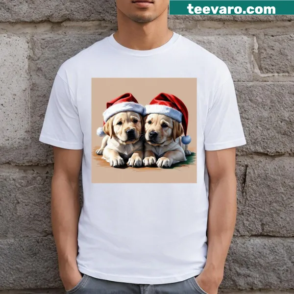 Illustration of cute Christmas puppies with festive decorations