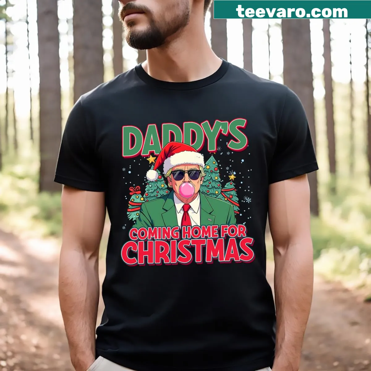 Funny Christmas T-shirt with Santa and Trump-themed design — on a men's t-shirt