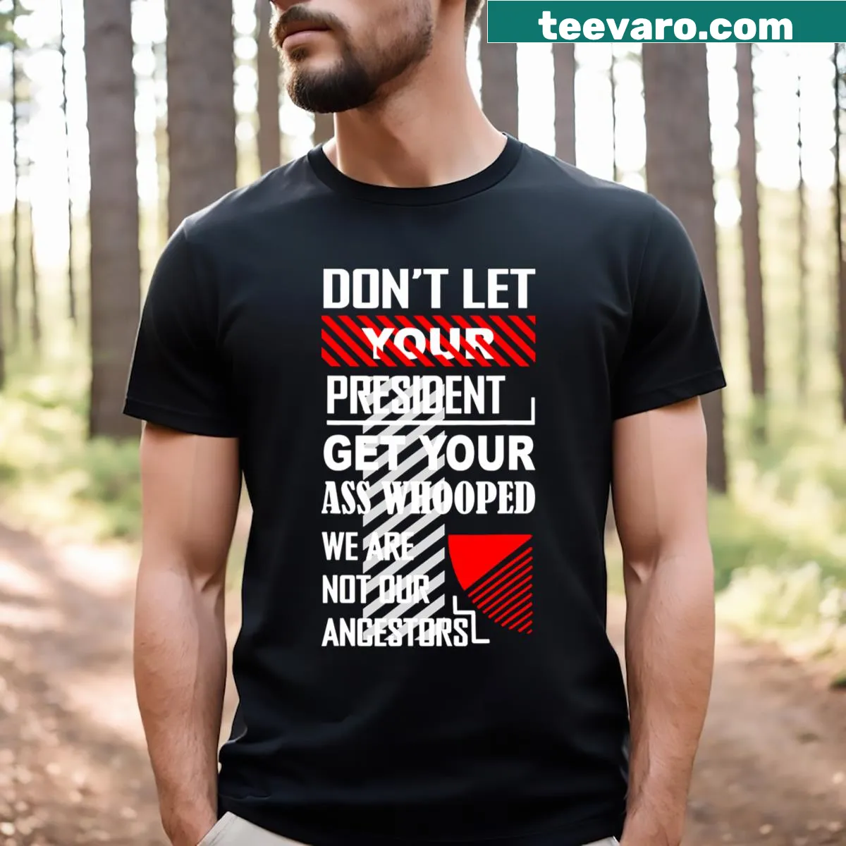 Bold graphic tee urging political engagement with striking text — on a men's t-shirt