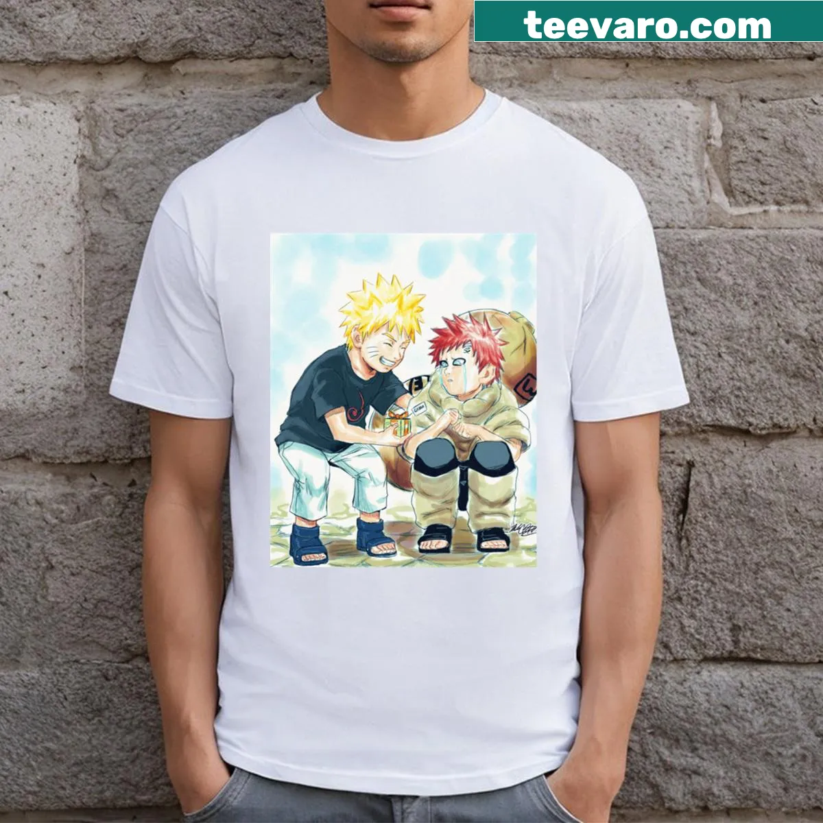 Jinchuriki-themed Christmas t-shirt with festive graphics. — on a men's t-shirt