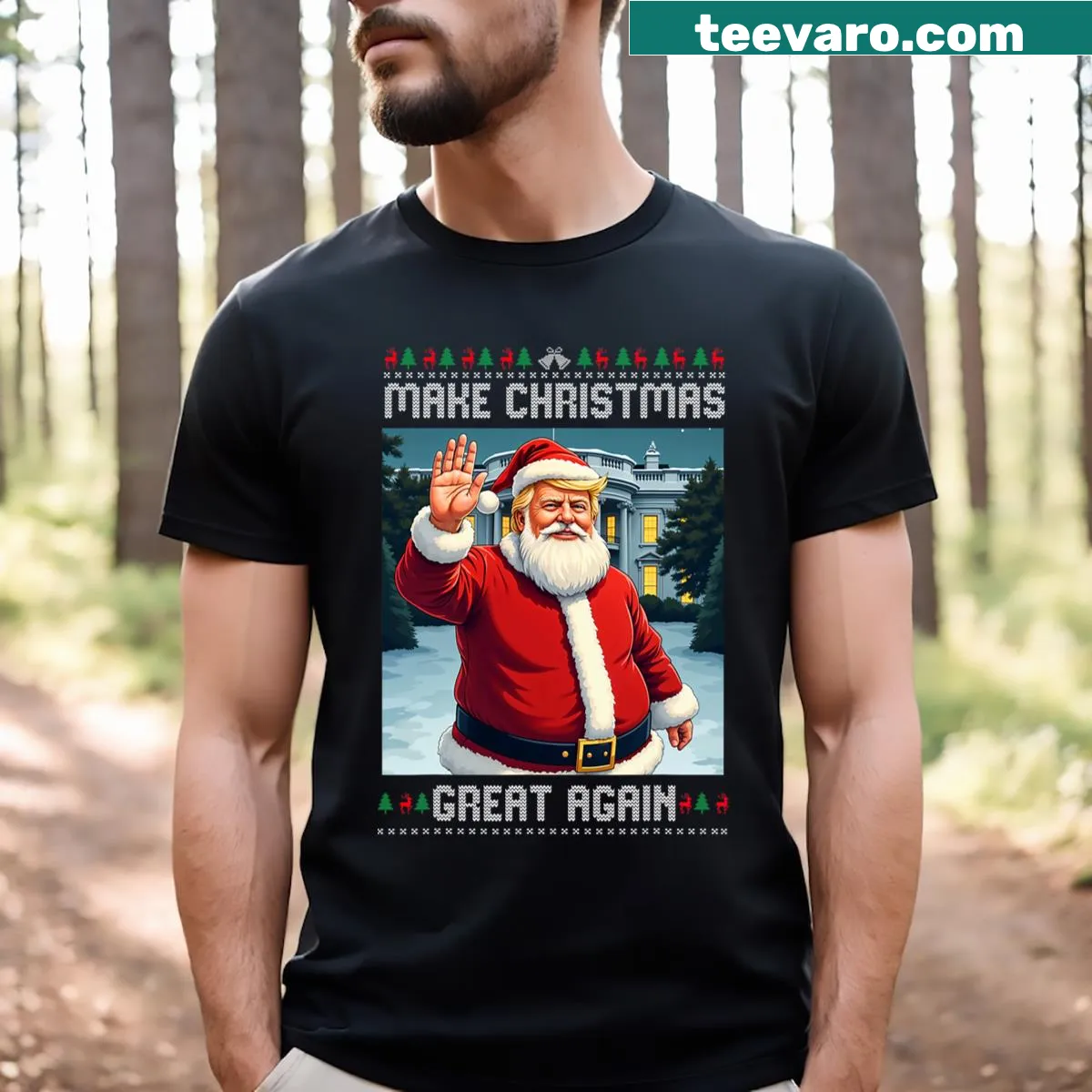 Humorous Ugly Christmas T-shirt with text about making Christmas great — on a men's t-shirt