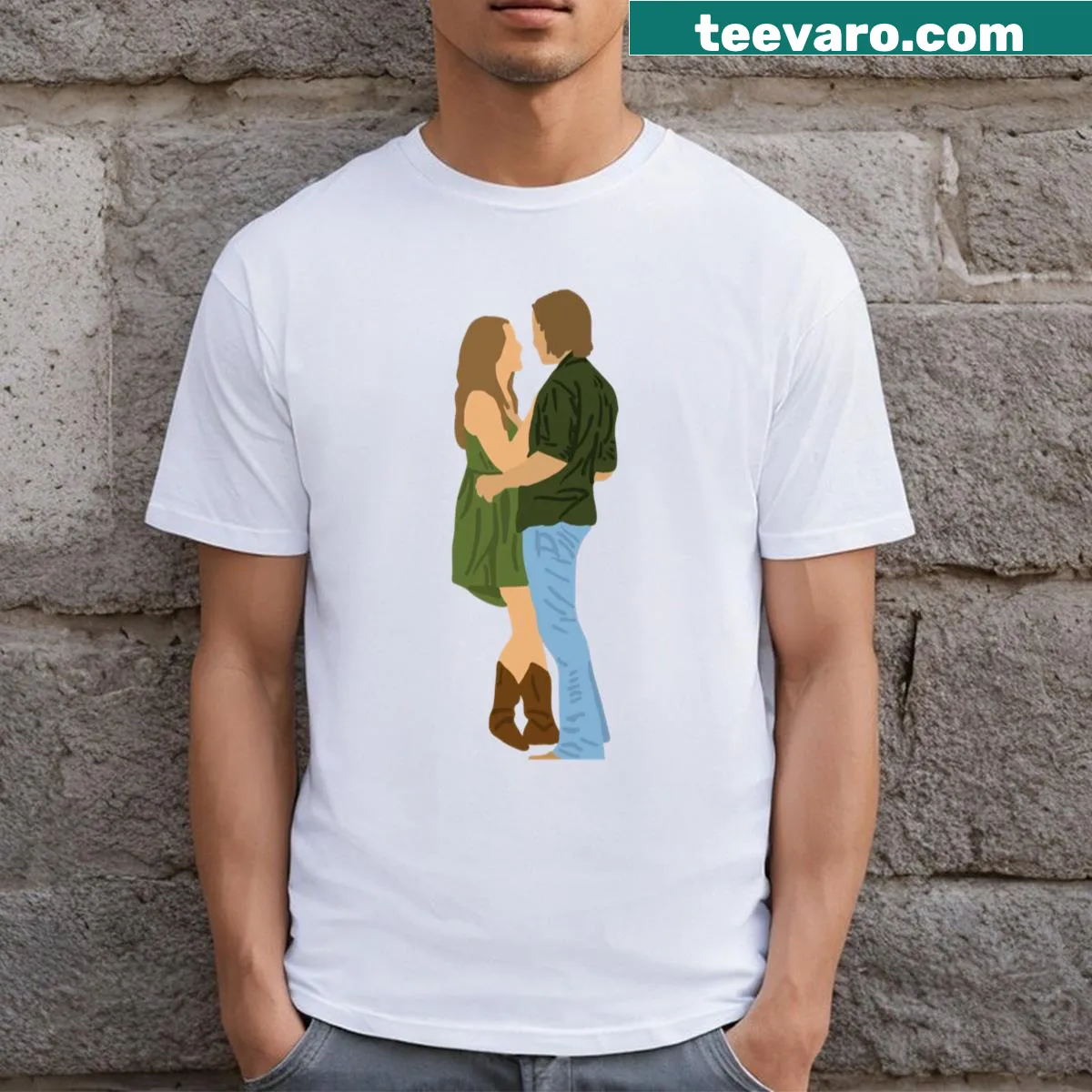 Illustrative T-shirt celebrating Riggins and Lyla — on a men's t-shirt