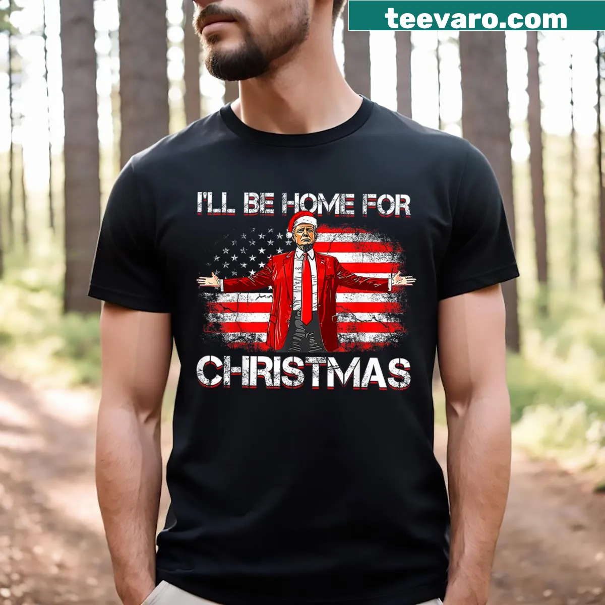Holiday-themed Trump 2024 text on a T-shirt — on a men's t-shirt