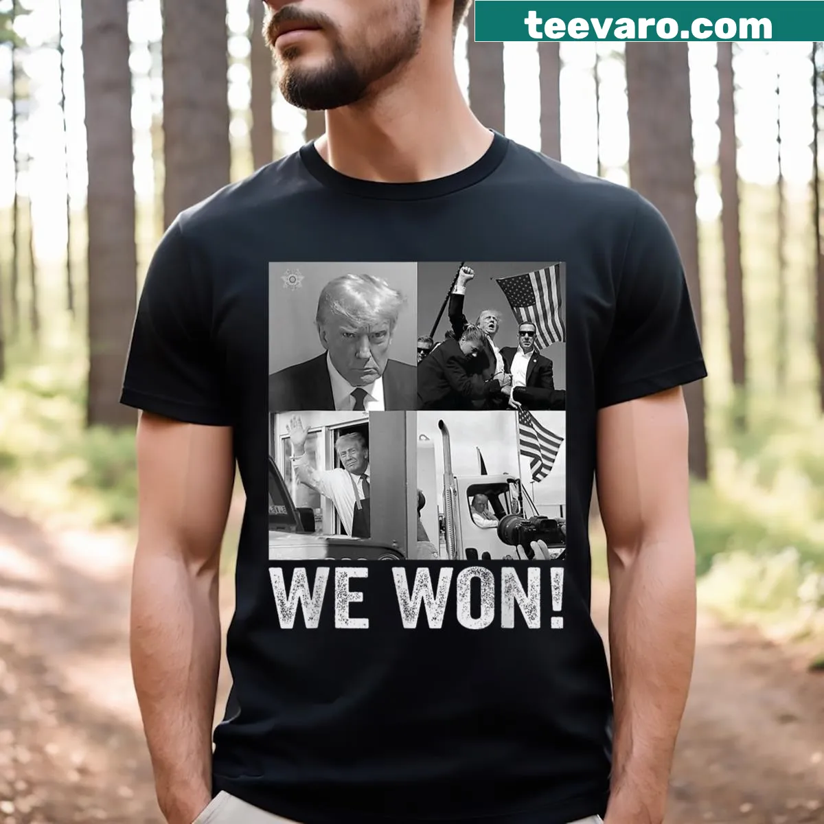 T-shirt celebrating Trump's victory in the 2024 election — on a men's t-shirt