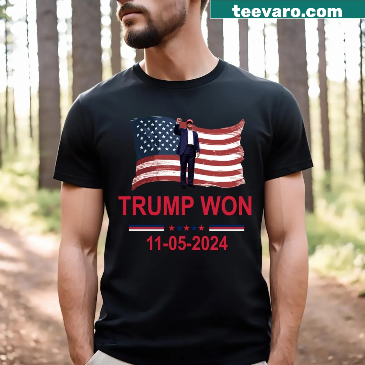 Bold text T-shirt featuring 'Trump Won 2024' design — on a men's t-shirt