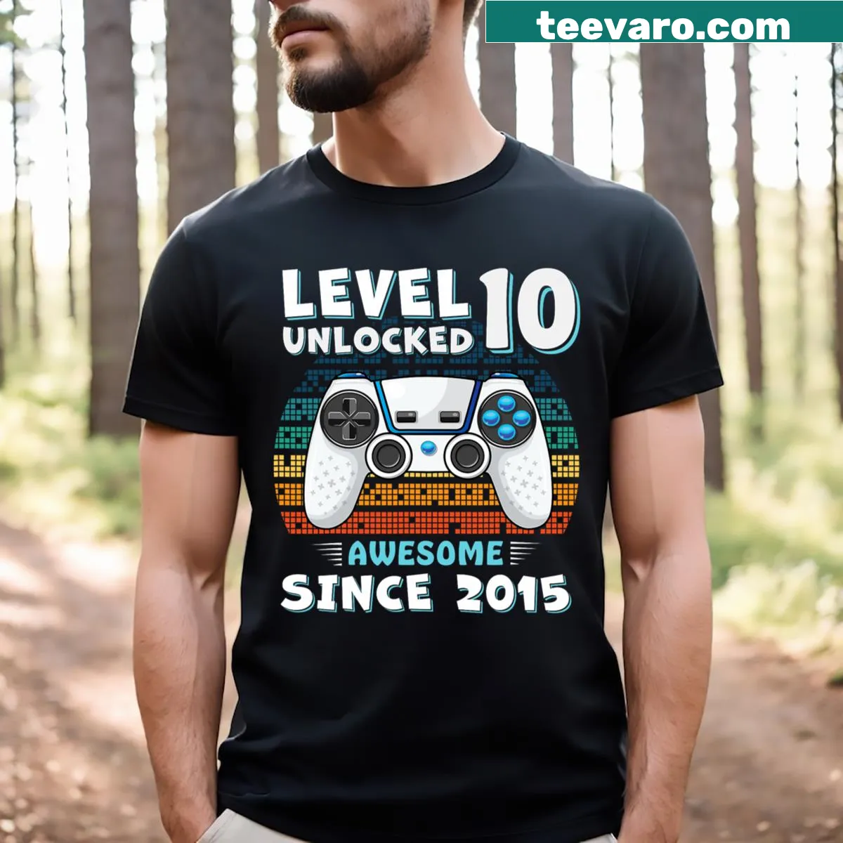 T-shirt celebrating a 10th birthday with fun text — on a men's t-shirt