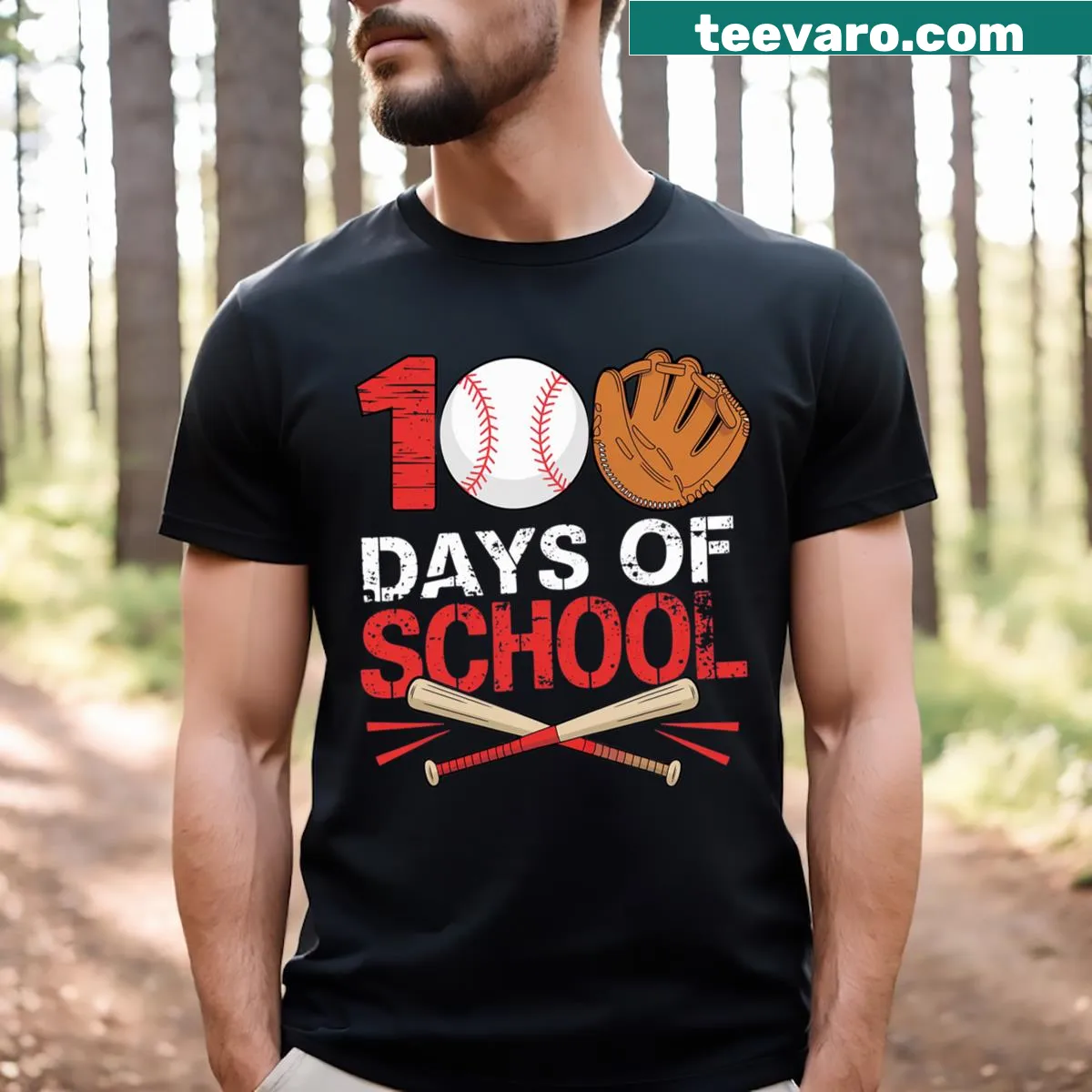 Baseball themed 100 days of school T-shirt for boys — on a men's t-shirt
