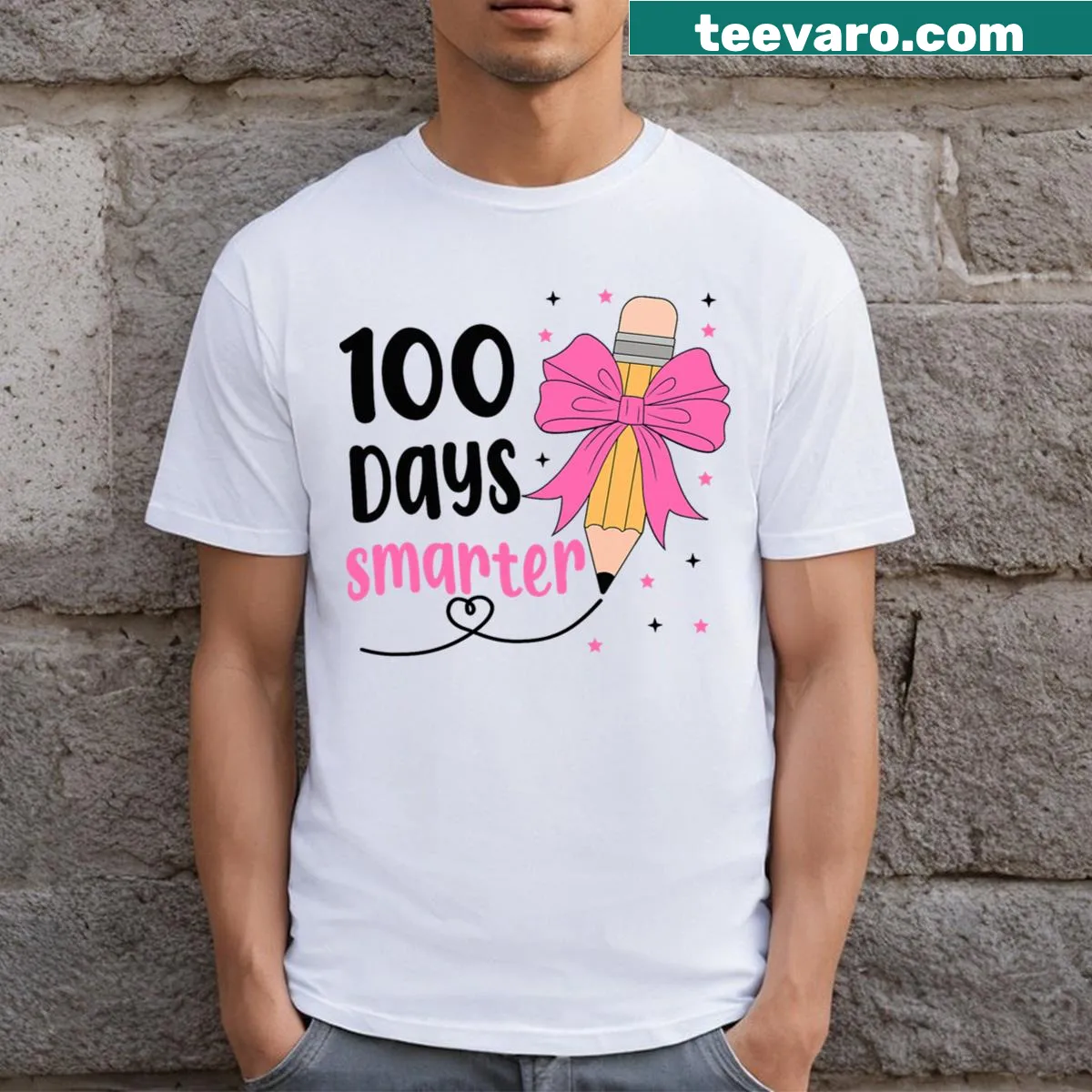 T-shirt for toddlers celebrating 100 days smarter with bold lettering — on a men's t-shirt