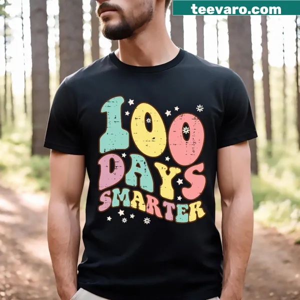 Retro-style T-shirt celebrating 100 days smarter for kids and men