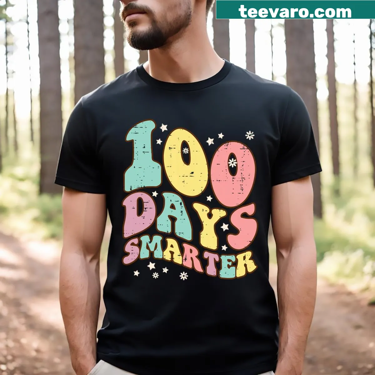 Retro-style T-shirt celebrating 100 days smarter for kids and men — on a men's t-shirt